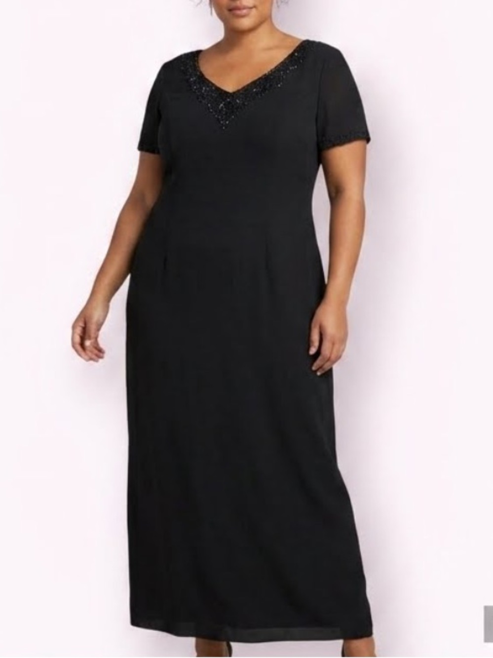 MARSONI Vintage 90’s Black Beaded Gown Short Sleeve Size 18